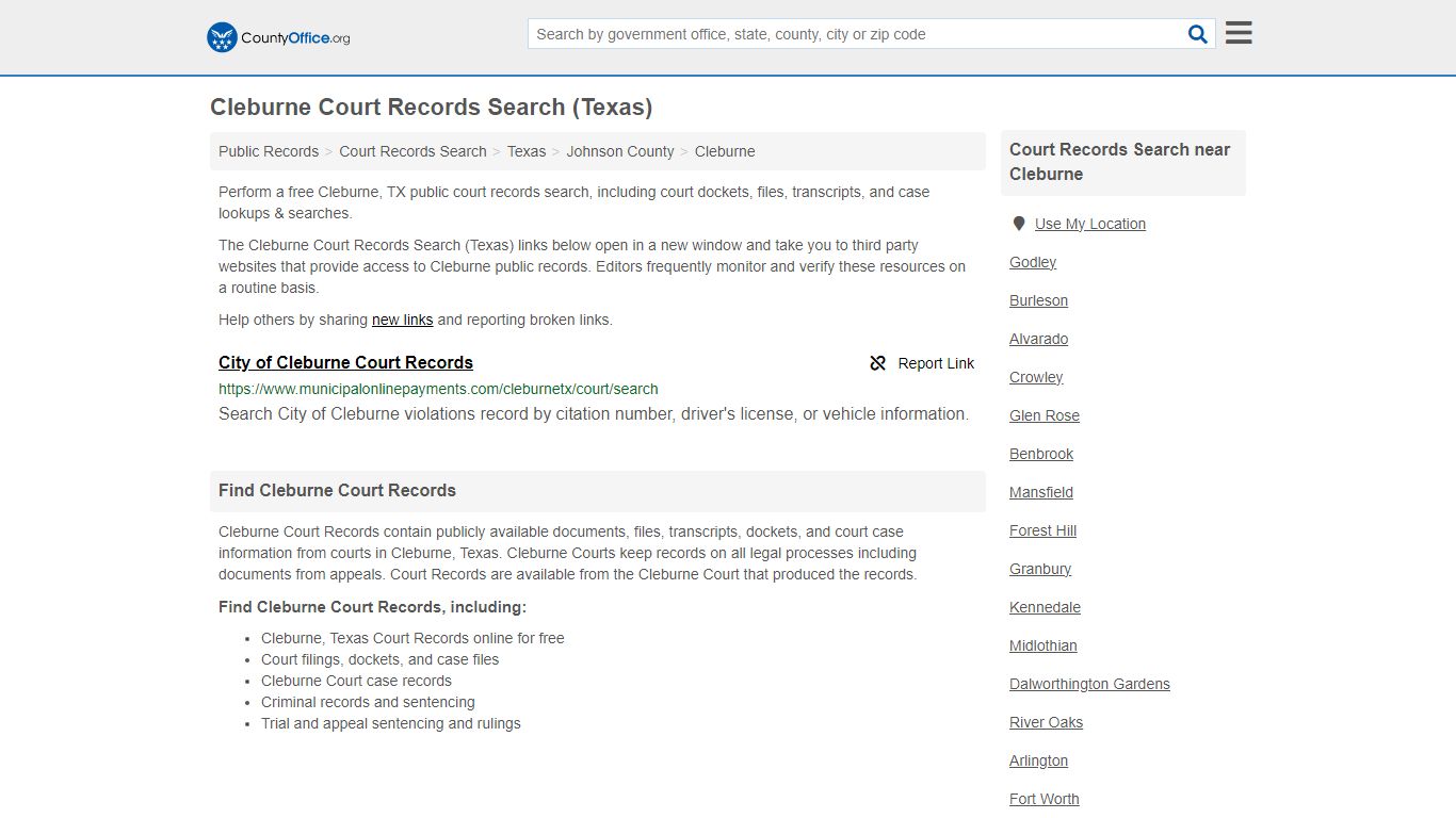 Cleburne Court Records Search (Texas) - County Office